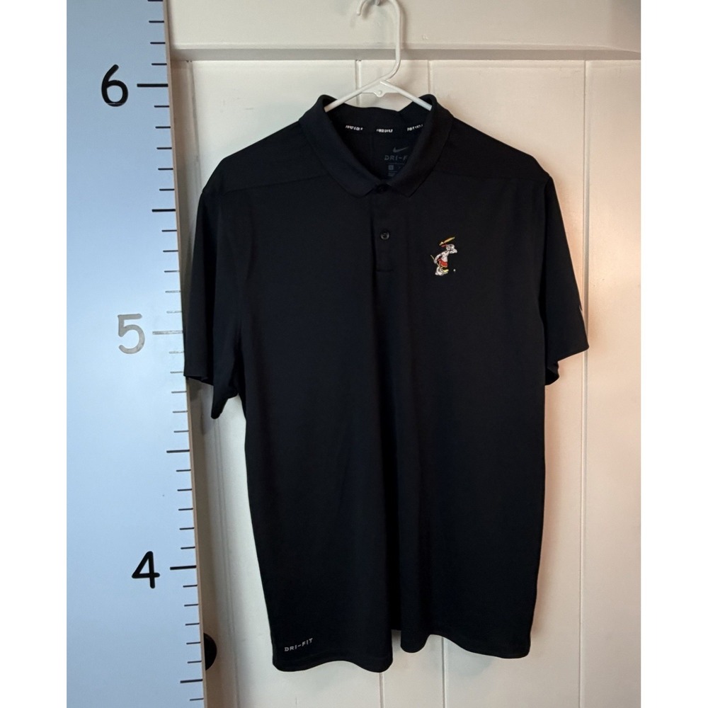 Nike Dri-fit Polo Black Golf Shirt Men's Large Indian Logo Sporty Preppy Casual